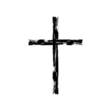 Black line grunge cross christian crucifix religion icon vector design