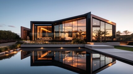 Obraz premium Luxurious Modern Dream Home Showcasing Sleek Minimalist Architecture and Breathtaking Landscape in High-Quality Architectural Photography 