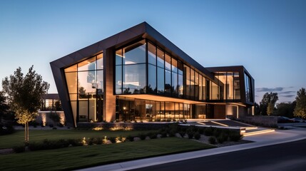 Fototapeta premium Luxurious Modern Dream Home Showcasing Sleek Minimalist Architecture and Breathtaking Landscape in High-Quality Architectural Photography 