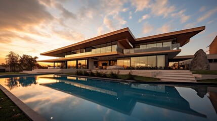 Fototapeta na wymiar Luxurious Modern Dream Home Showcasing Sleek Minimalist Architecture and Breathtaking Landscape in High-Quality Architectural Photography 