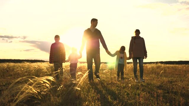 child mother father running sunset. happy family sunny run., kids run sunset park, happy family children, happy family children run grass sun, child dream, group children child adults run together