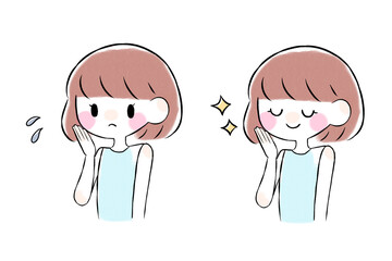 頬に手を当てる女性のイラスト