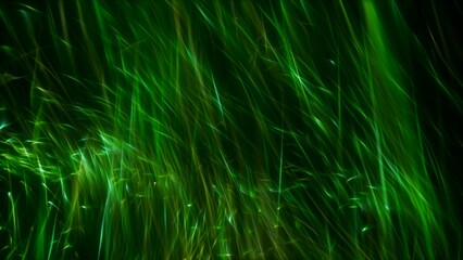 Neon green swarm of rising glowing particle light streaks. Festive shiny luxury product showcase with soft elegance as futuristic dynamic surreal backdrop. 3D illustration wallpaper background.