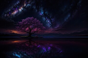Fototapeta na wymiar Geheimnisvolle Sternenwelt: Die spirituelle Nacht, in der das Universum und die Seele verschmelzen - Generative AI 2