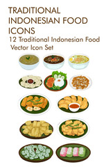 12 Traditional indonesian food vector icon set