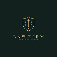 GP initials sword and shield logo design logo vector stock image