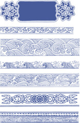 chinese border blue classic flower cloud sea wave vase sculpture pattern frame traditional