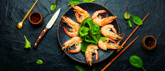 Boiled shrimp on a plate