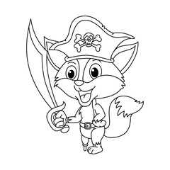 Funny fox pirates cartoon characters vector illustration. For kids coloring book.