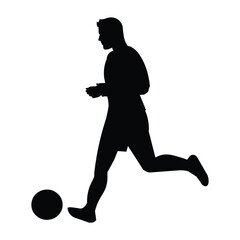 Vector isolated silhouette of a football player in profile runs after the ball in training