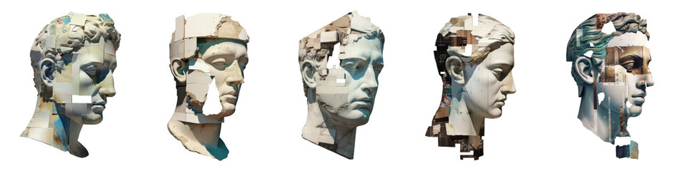 Collection of modern minimalist Greek head statues on isolated background. Generative AI