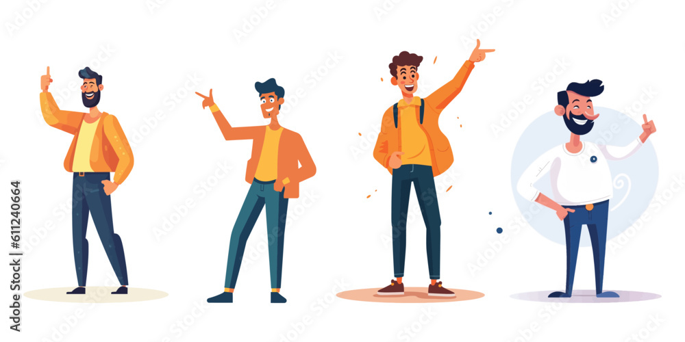 Poster front view of man doing a presentation during a meeting character illustration