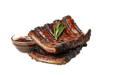 PNG, Tasty BBQ meat isolated on white background - obrazy, fototapety, plakaty
