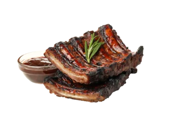 Rolgordijnen PNG, Tasty BBQ meat isolated on white background © Atlas