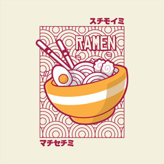 Japanese ramen vector with ornament background and slogan japanese text