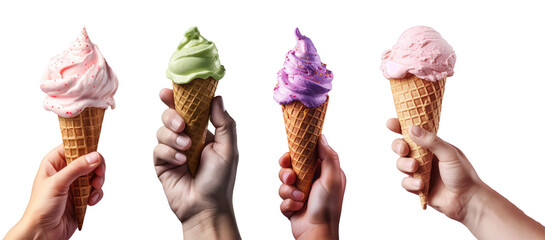 A man holds an ice cream in his hand. Isolated background. Generative AI	