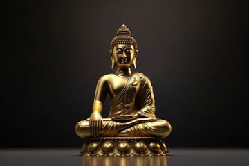 Buddha statue meditating on black background. Soft focus. Close-up,Generative AI