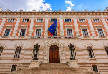 Obraz premium Rear facade of Montecitorio palace (seat of Chamber of Deputies - lower house of Italian parliament) in Rome, Italy
