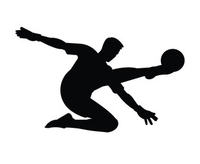 Football goalkeeper silhouette in sports gear kicks the ball with his foot