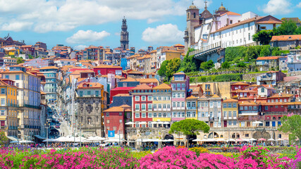 Fototapeta na wymiar Porto, Portugal; June 8, 2023 - A view of colourful buildings in Porto, Portugal