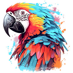 Colorful abstract parrot macaw illustration isolated - Generative AI