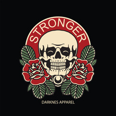 skull and rose flower Vecktor design illustration for t-shirt
