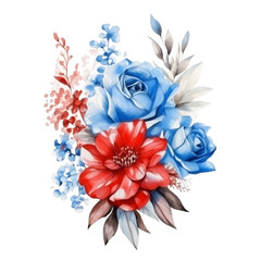 4th of July Flowers Sublimation, 4th of July Watercolor Clipart. Red, Blue and White Watercolor Flowers, Watercolor Patriotic Clipart