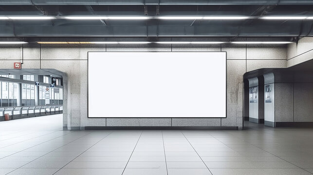Mockup image of Blank billboard white screen posters and led in the subway station for advertising. Generative Ai
