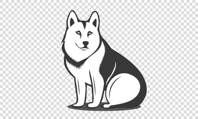 Vector simple monochrome black and white sitting dog. Logo or sticker. Pedigree Alaskan Malamute, Husky or Laika.