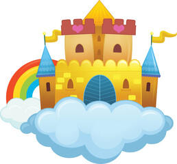 cartoon beautiful and colorful medieval castle illustration for childern