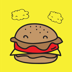Cute hamburger vector on yellow background