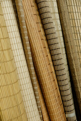 Samples of bamboo curtains for windows in a store