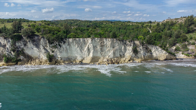 Aerial view of the white rock cliffs (Tebing batee puteh), in Aceh Province, Indonesia.