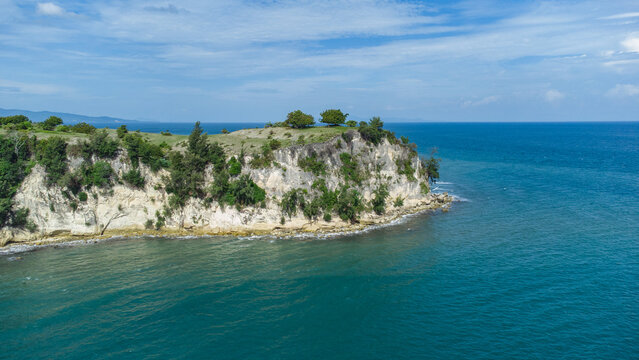 Aerial view of the white rock cliffs (Tebing batee puteh), in Aceh Province, Indonesia.