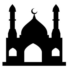 Mosque vector illustration. Silhouette mosque icon for sign and symbol of muslim worship place. Mosque icon of islam religion and muslim faith. Place of muslim to pray