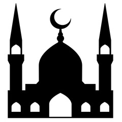 Mosque vector illustration. Silhouette mosque icon for sign and symbol of muslim worship place. Mosque icon of islam religion and muslim faith. Place of muslim to pray