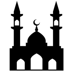 Mosque vector illustration. Silhouette mosque icon for sign and symbol of muslim worship place. Mosque icon of islam religion and muslim faith. Place of muslim to pray