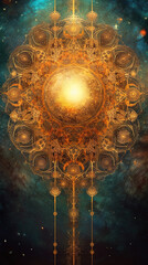Cosmos united with the spiritual moon, awesome fantasy dreamlike illustration of spirituality, universe and karma. Generative AI