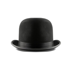Black bowler hat isolated on transparent or white background, png - obrazy, fototapety, plakaty