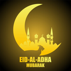Eid al adha vector illustration for islam culture. Qurban design of goat and mosque for eid al adha mubarak. Islamic design of qurban for al adha event celebration in muslim culture and islam religion