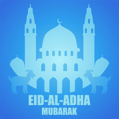 Eid al adha vector illustration for islam culture. Qurban design of goat and mosque for eid al adha mubarak. Islamic design of qurban for al adha event celebration in muslim culture and islam religion