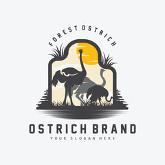 Ostrich Logo Design, Desert Animal Illustration, Living In The Forest, Vector Camel Brand Product