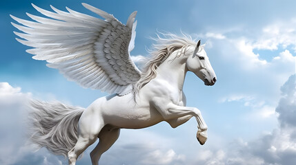 Obraz na płótnie Canvas White magnificent horse in the sky