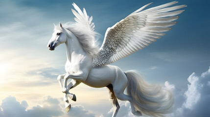 Obraz na płótnie Canvas White magnificent horse in the sky