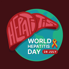 World Hepatitis Day - Hepatitis text in liver sign on circle globe world on brown background vector design