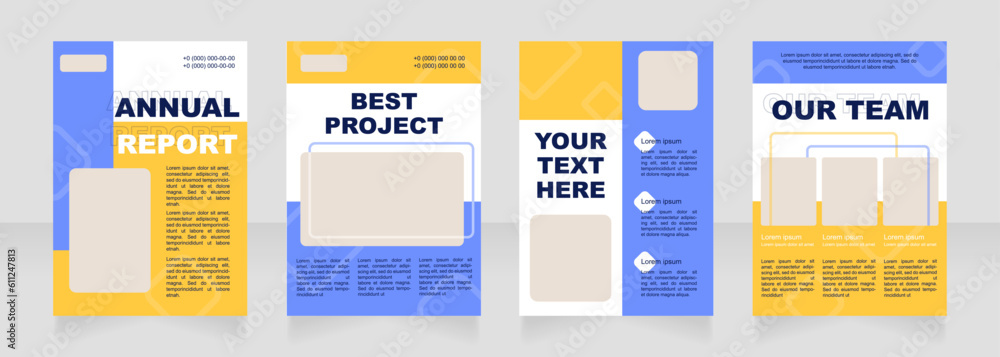 Wall mural Vibrant blank brochure layout design. Sales campaign info. Vertical poster template set with empty copy space for text. Premade corporate reports collection. Editable flyer paper pages