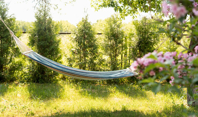 Beautiful photo of natural fabric hammock in location