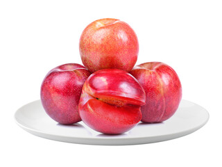 plum in a plate isolated on transparent png