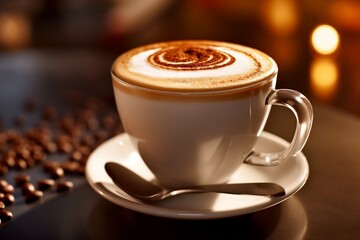 Hot Cappuccino Coffee in a Cup. Generative AI