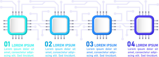 Computer science infographic chart design template. Digital devices. Abstract vector infochart with blank copy spaces. Instructional graphics with 4 step sequence. Visual data presentation